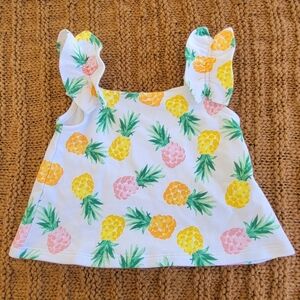 NWT Janie and Jack Girl Pineapple Ruffle Strap French Terry Top White Size 5